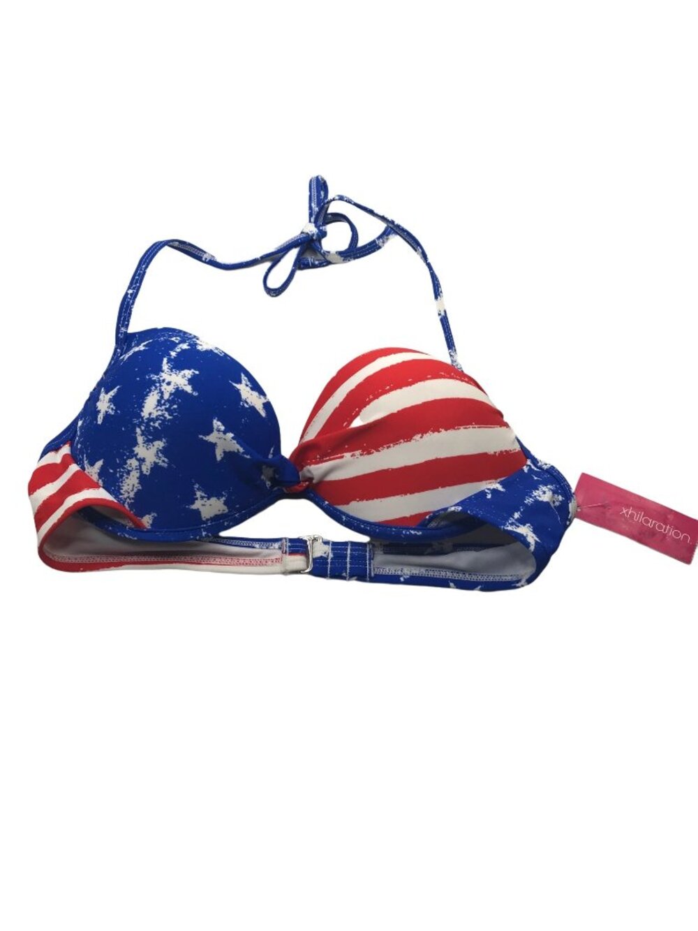 Xhilaration Junior's Sz. Large 8-10 Push Up Halter Stars, Stripes Bikini Top New